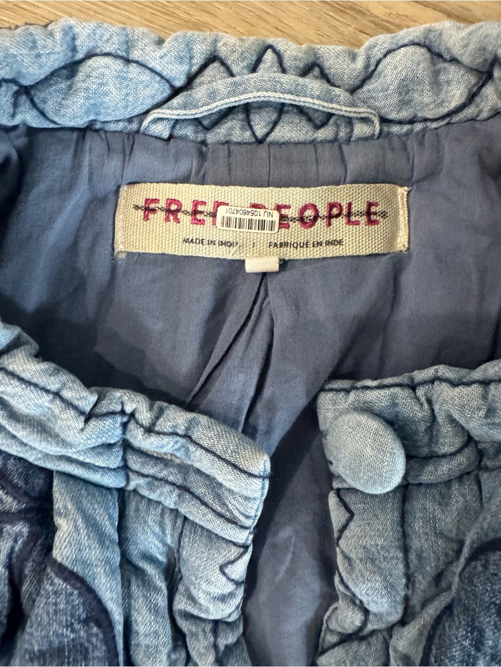Free People Quinn Quilted Jacket indigo wash Floral Quilt Stitch Fall Coat - Picture 7 of 11